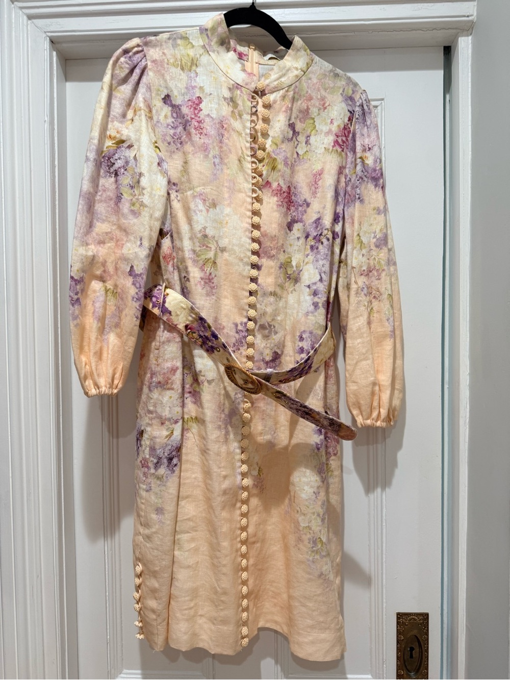 Zimmermann Pale Peach and Lavender Floral Button-Front Dress